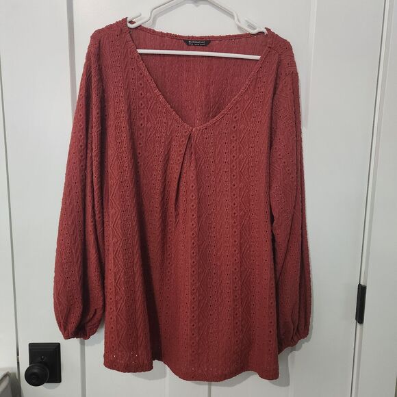 Woman's Blouse 14/16 Lantern Sleeves Rust Fall Flowy Plus Size - Picture 2 of 10